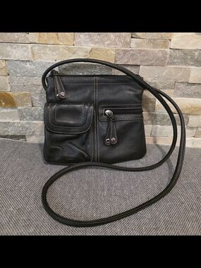 Tignanello Black Crossbody Bag with Contrast Stitching
